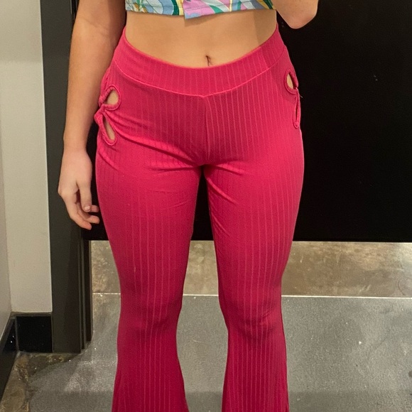 Pink Flared Pants with Floral Cutouts - Picture 2 of 4